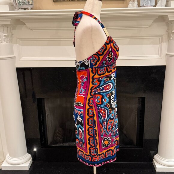 🌺 Cache Multicolor Paisley Halter Dress with Gold Hardware – Size 8 - Picture 6 of 11